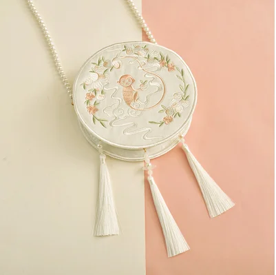 Angelatracy Hanfu Chinese Tiger Dragon Embroidery Tassel Rabbit Sheep Snake Horse Mouse Cow Monkey Pig Shoulder Circular Bags