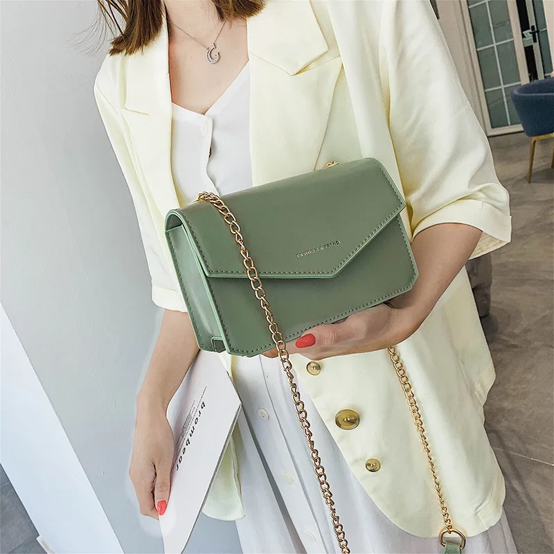 

Simple Small Bag Women's 2019 Summer New Arrival INS Versatile Chain Shoulder Bag Textured Casual Shoulder Square Sling Bag