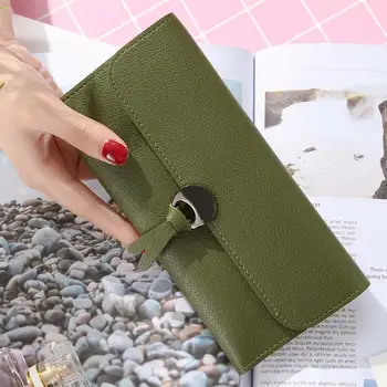 

New Women Card Credit Wallet PU Leather Solid Buckle Long Design Card Holders Lady's card Bag Wallet Female Credit Card Holder