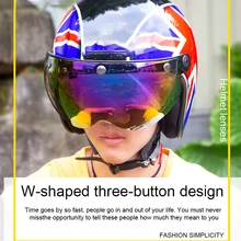 Motorbike Retro Half Helmet With Lens 3/4 Helmet Lens Three Button Modified Lens Motorcycle Lens vcoros vintage universal straight lens 3 snap motorcycle bubble shield visor vintage helmet scooter retro lens shield glasses