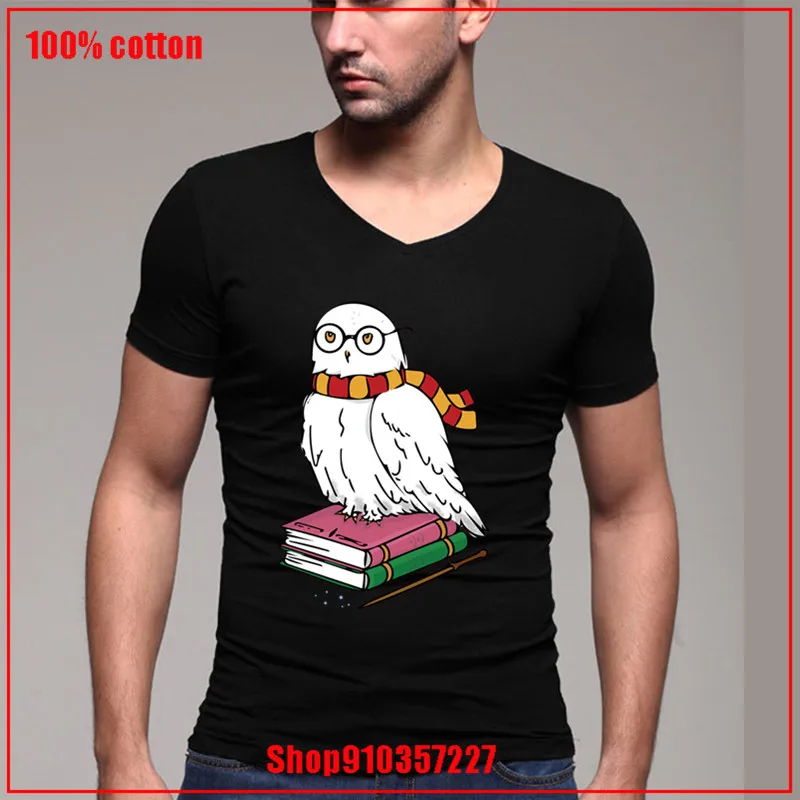 Hedwig Гарри Поттер для влюбленных с V-образным вырезом Футболка крутая печать букв