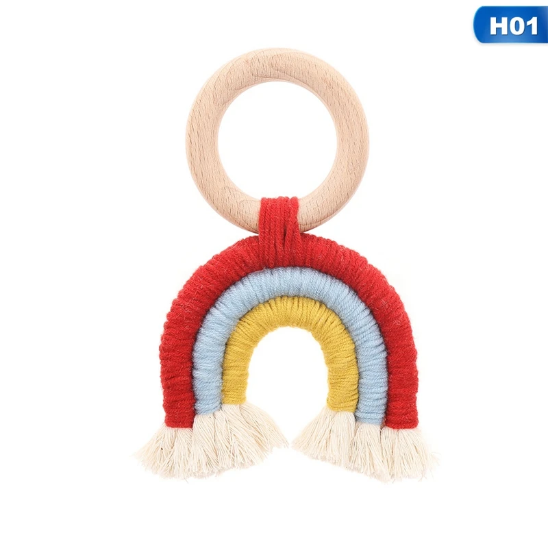 1 шт. Радужная кисточка деревянный Boho детский Прорезыватель палочка детская Прорезыватель кольцо коляска подарок украшение игрушки Душ подарок Прорезыватель