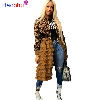 

HAOOHU Plus Size Outerwear Camoflage Coats and Jackets Women Overalls Fall Clothes Mesh Ruffle Hem Long Sleeve Bomber Jackets