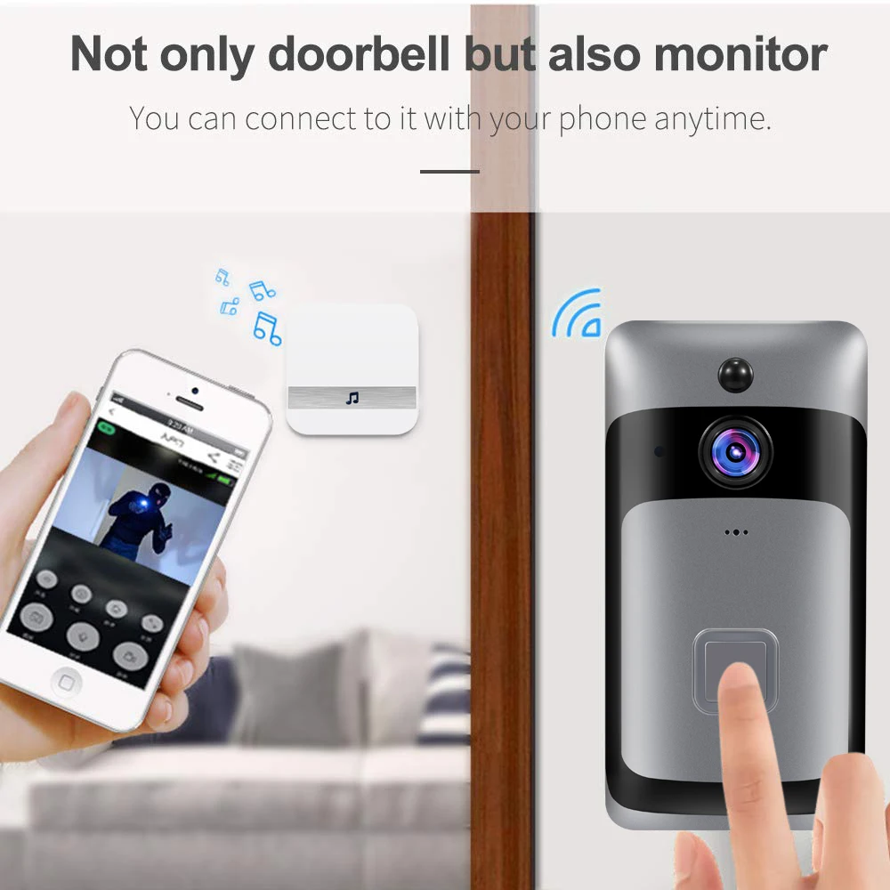 1080P HD WiFi видеопереговорное устройство глазок дверной звонок, камера PIR ИК детектор движения ночного видения 160 градусов беспроводной