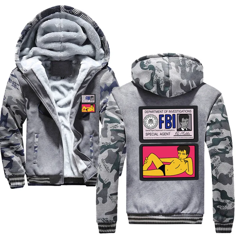 

Winter Autumn men Printed jackets Mulder FBI Sweatshirt thicken Warm Casual Style male Hoodies coats