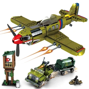 

649pcs WW2 US Army P-40 Fighter Pearl Harbor Building Block Airplane Military Model Bricks Christmas Gift Toys WJ068