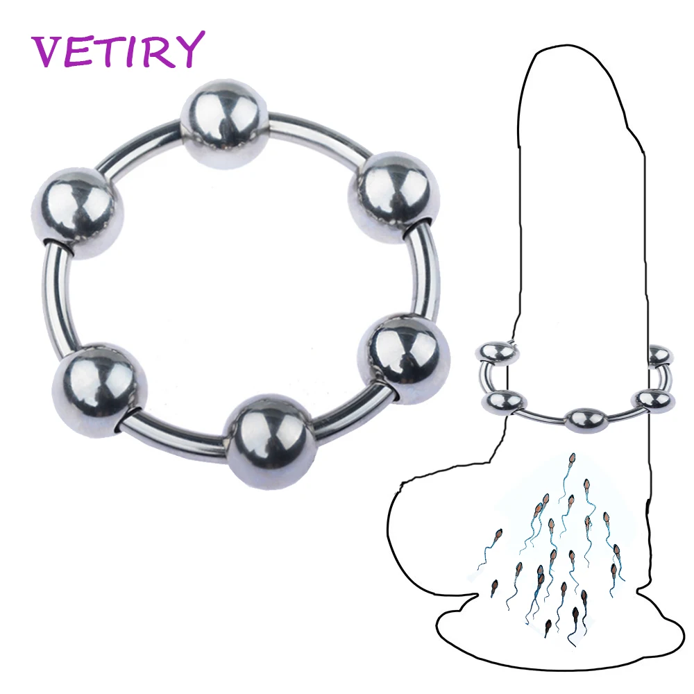 VETIRY Metal Penis Ring With 6 Beads Glans Stimulator Sex Toys for Men Male Delay Ejaculation Stainless Steel Cock | Красота и