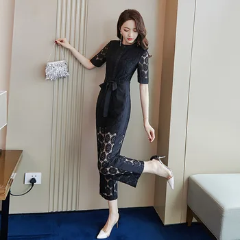 

New Lace Korean Jumpsuit for Women Round Neck Rompers Womens Hollow Jumpsuits Temperament Overalls