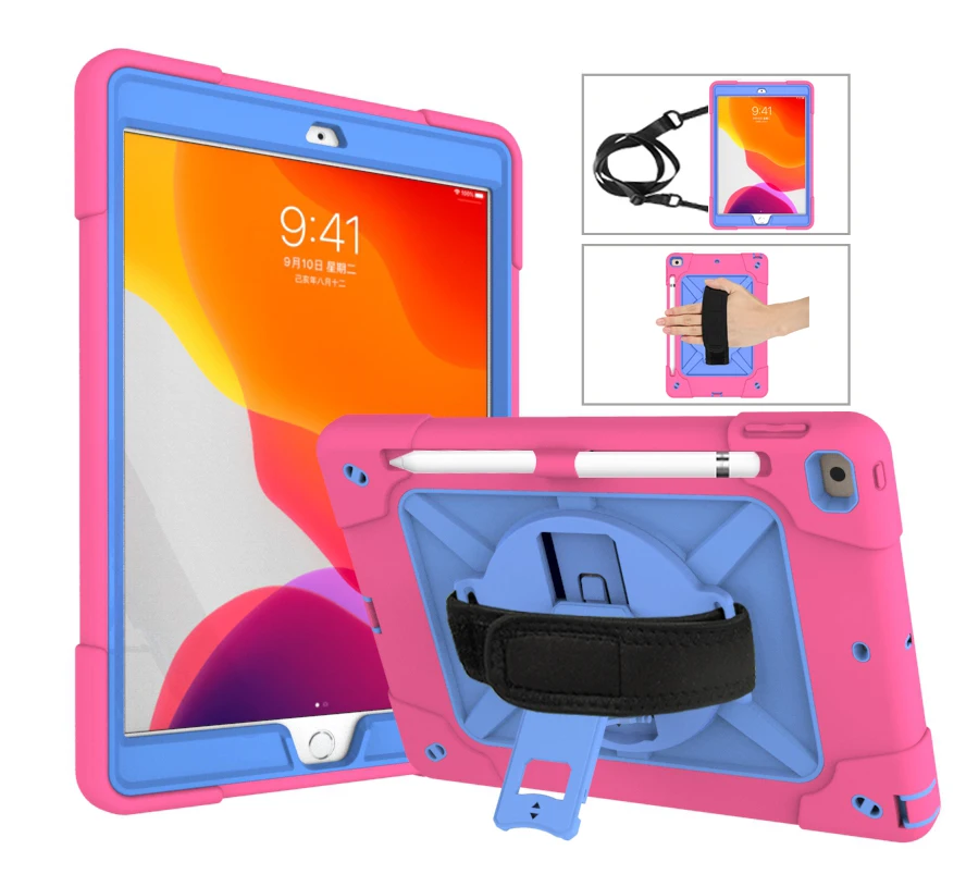Rose and Blue Для Apple iPad 10,2 держатель для ручного ремня гибридный защитный чехол-подставка для iPad Pro 10,2 дюймов A2200 A2198 A2232 - Цвет: Rose and Blue