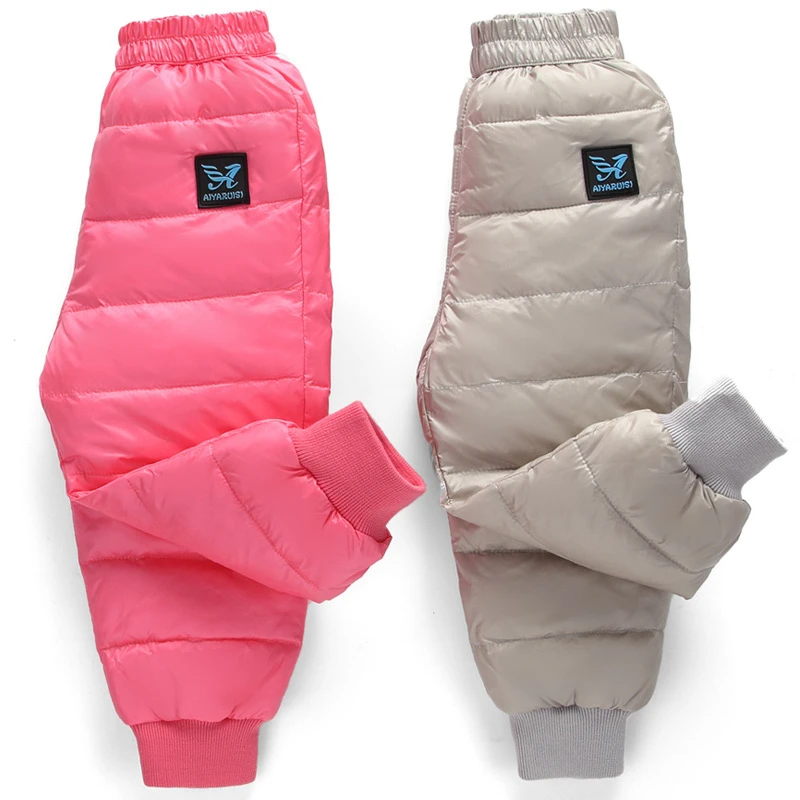 

High Waist Thicken Trousers Down Pants Winter Warm Girl Pants Children Thick Boys Trousers Children Outdoor Windproof Trousers