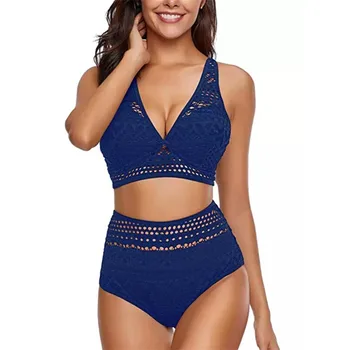 

Hollow Out Lace Bikini Set Women Push Up Padded Bra Monokini Swimsuits High Waisted Bikinis Bathing Suit Swimwear