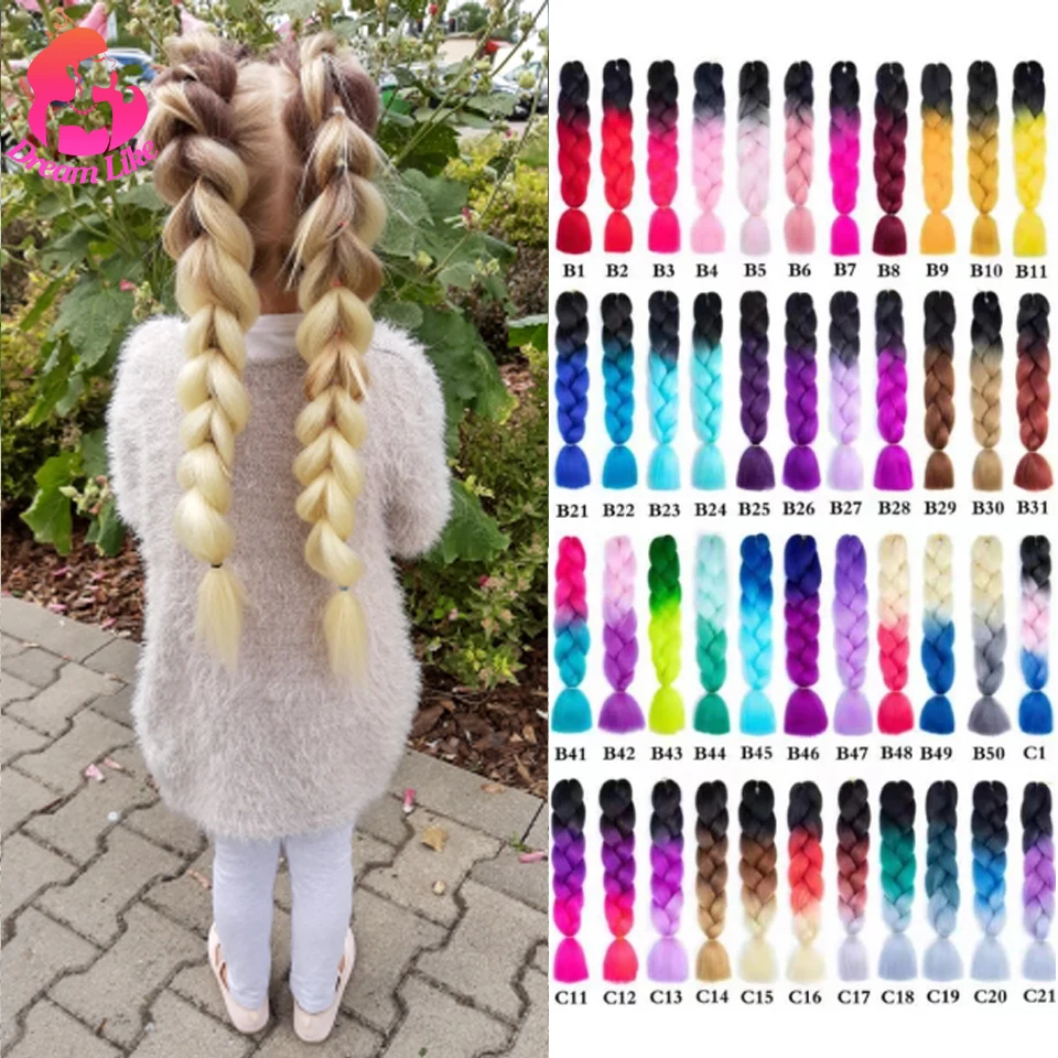 Rêve comme Jumbo tresse cheveux 24 pouces couleur Pure/Ombre synthétique tressage cheveux Extensions Kanekalone résistant à la chaleur fibres en gros