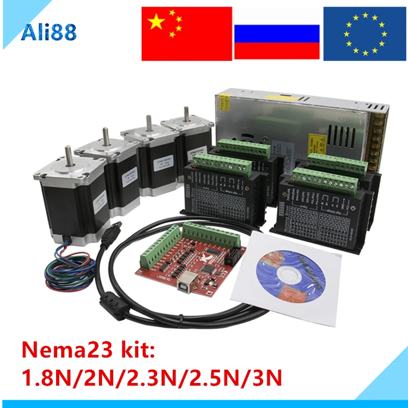 ES & RU Бесплатная доставка! Комплект шагового двигателя 3/4 оси: Nema23 + TB6600/DM542 драйвер