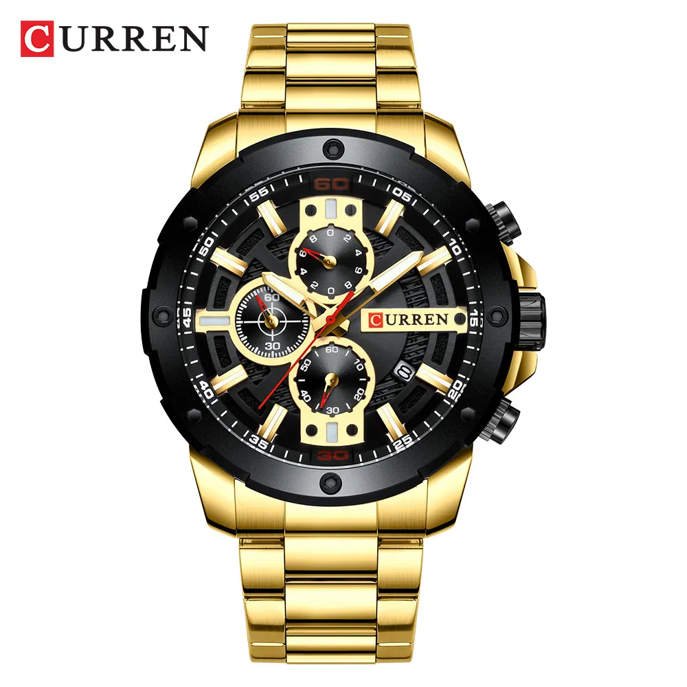 gold watch Мужские часы CURREN, Роскошные Кварцевые часы, спортивные часы, ремешок из нержавеющей стали, золотые, бизнес, военные часы, водонепроницаемые, Reloj Hombre - Цвет: gold watch