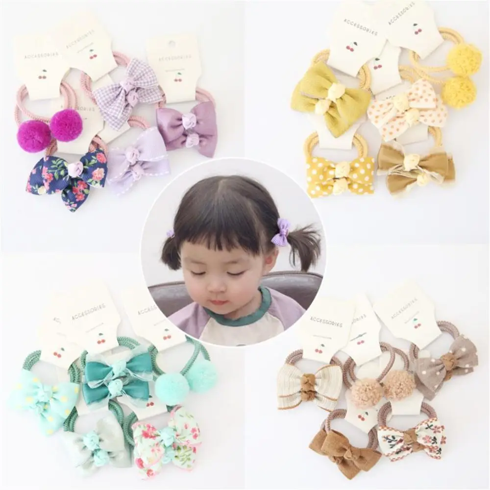 

10pcs Fashion Kids Girls Small Plush Ball Gum Flower Headdress Hair Rope Elastic Rubber Band Hair Ties Bowknot