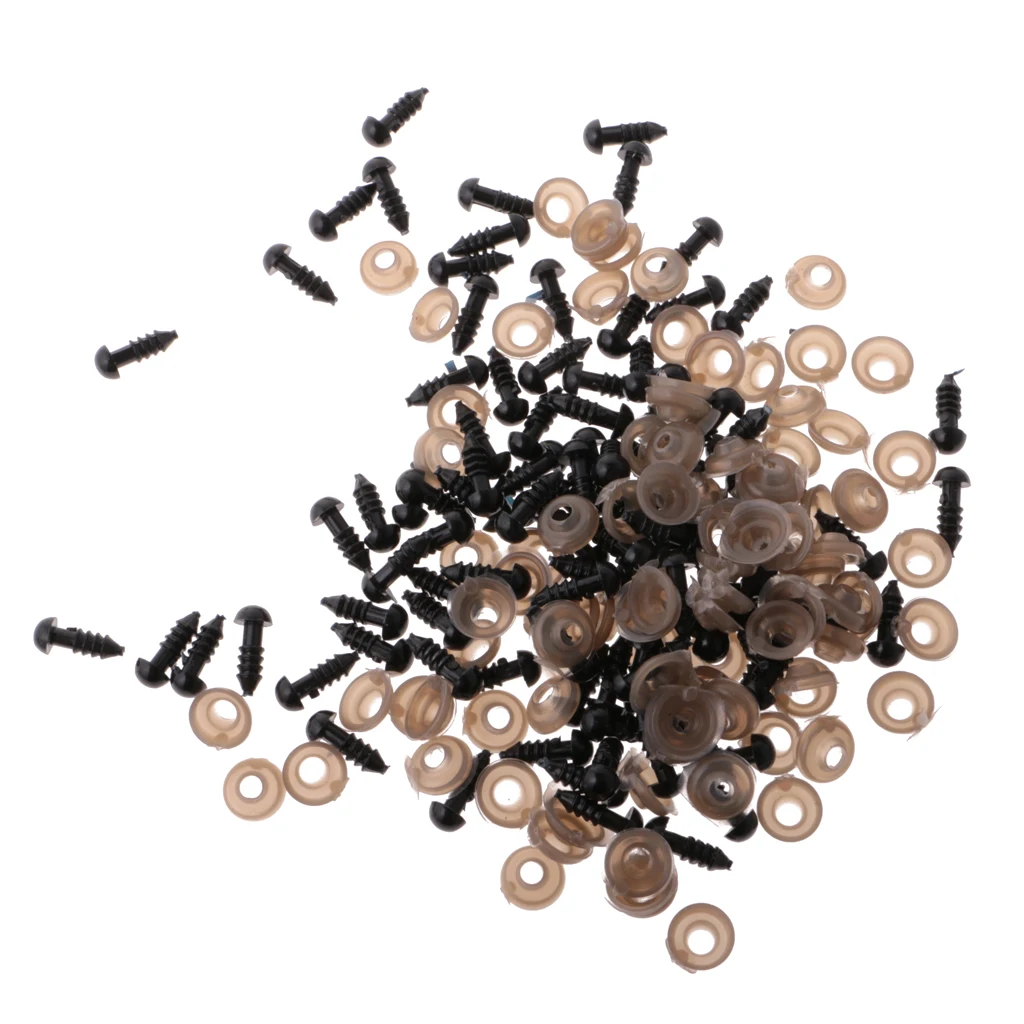 100 Pieces Solid Black Plastic Safety Eyes with BACKS for Bear Doll DIY Making Supplies Sewing Accessories