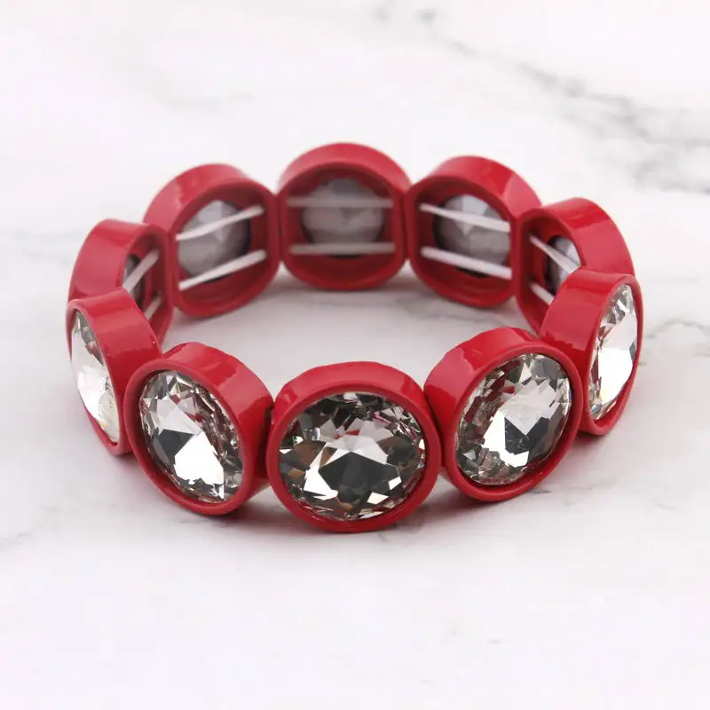 ZWPON Faceted Glass Crystal Square Tile Bead Bangles Bracelets for Women Fashion Multicolor Painted Elastic Bracelets Wholesale