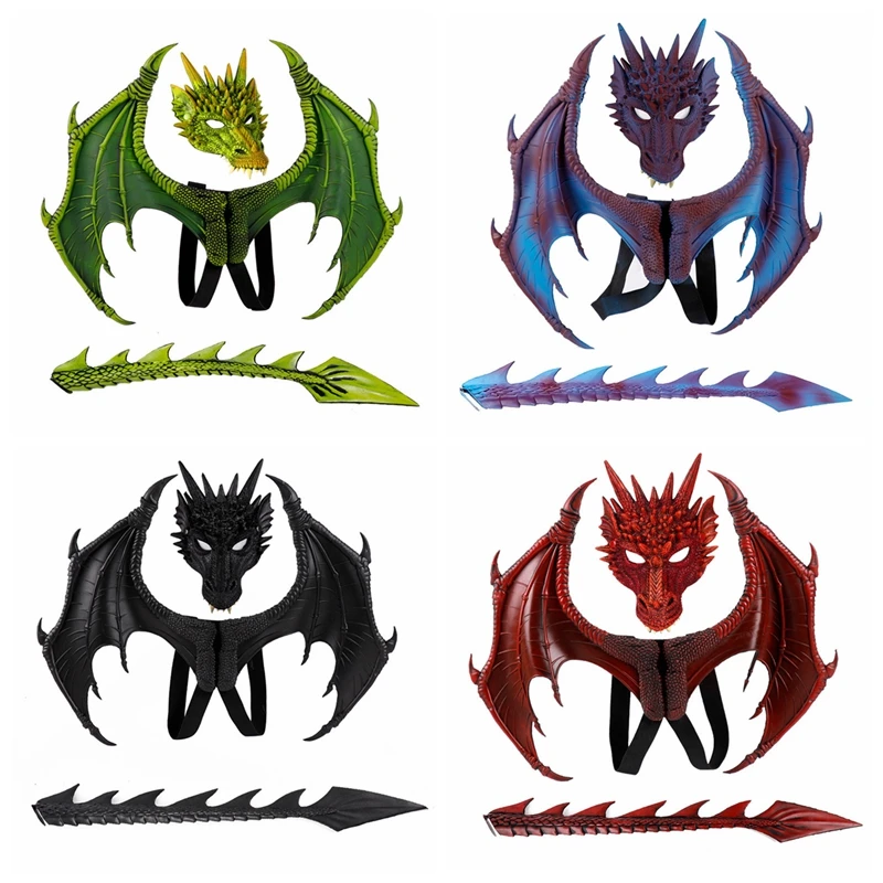 3 шт./компл. детские маски из ПУ кожи с рисунком дракона крыла динозавра Хэллоуин