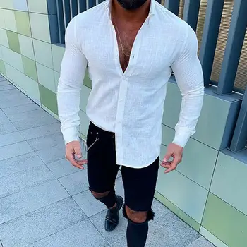 

Mens Linen Blouse Short Sleeve Slim Buttons Summer Solid Comfortable Pure Cotton And Linen Casual Loose Holiday Shirts Tee Tops