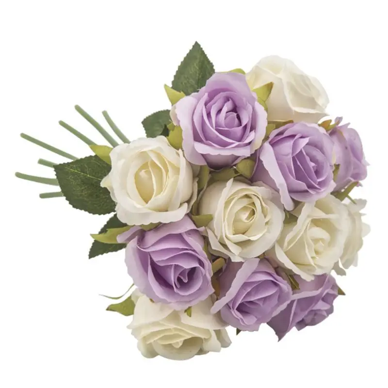White Purple Имитация шелковая искусственная Роза цветок 12 головок винтажный букет для невесты подружки невесты Свадебная вечеринка реквизит для сада Украшение Дома - Цвет: White Purple