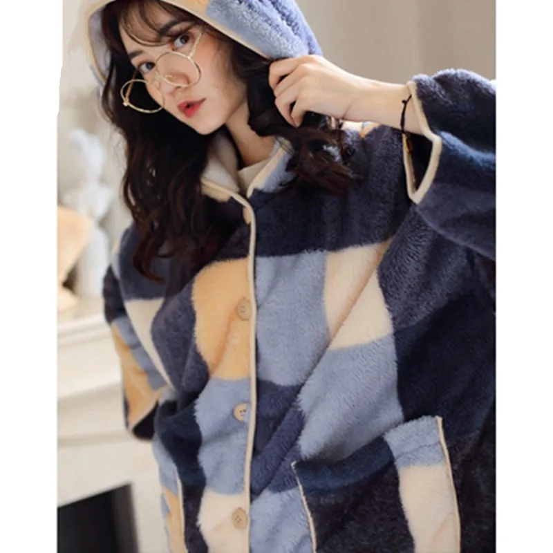 Coral velvet Pajama women's autumn and winter plush and thickened loose winter and spring and autumn household clothing set