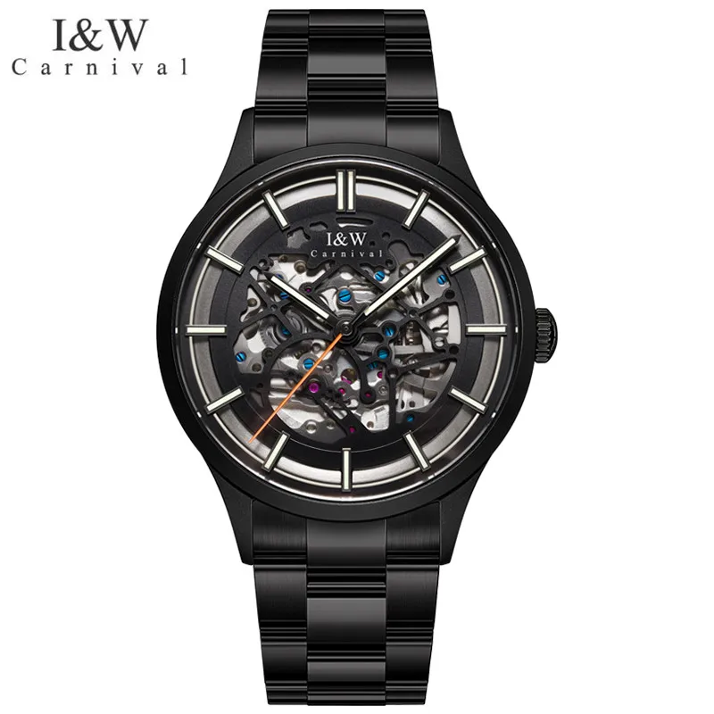 

CARNIVAL Fashion Automatic Watch Man Luxury Waterproof Black Luminous Sapphire Skeleton Mechanical Wristwatch Relogio Masculino