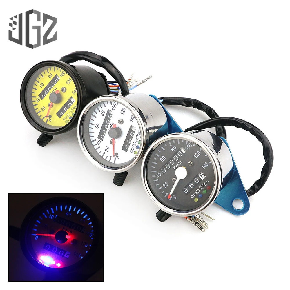 Motorcycle Dual Odometer Speedometer Gauge Km H Mini Retro Tachometer Universal Led Indicator Light For Ktm Ducati Kawasaki Bmw Instruments Aliexpress