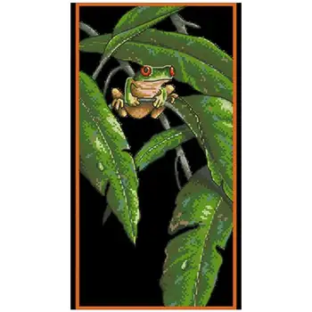 

Tree frog on leaf animals patterns Counted Cross Stitch 11CT 14CT DIY Chinese Cross Stitch Kits Embroidery Needlework Sets