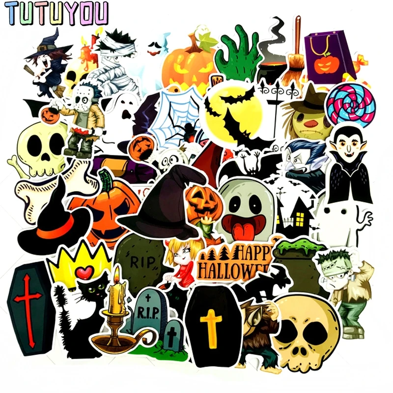 

C743 50pcs/set Halloween Pumpkin Skull Stickers Skateboard Snowboard Vintage Vinyl Sticker Graffiti