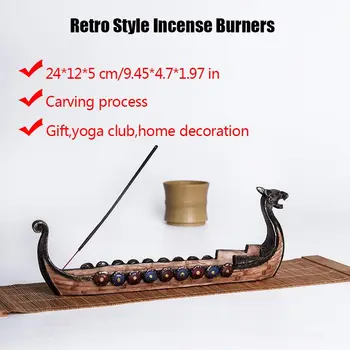 

Retro Style Incense Burners Hand Carved Incense Censer Ornaments Traditional Dragon Boat Incense Burner Home Teahouse Decoration