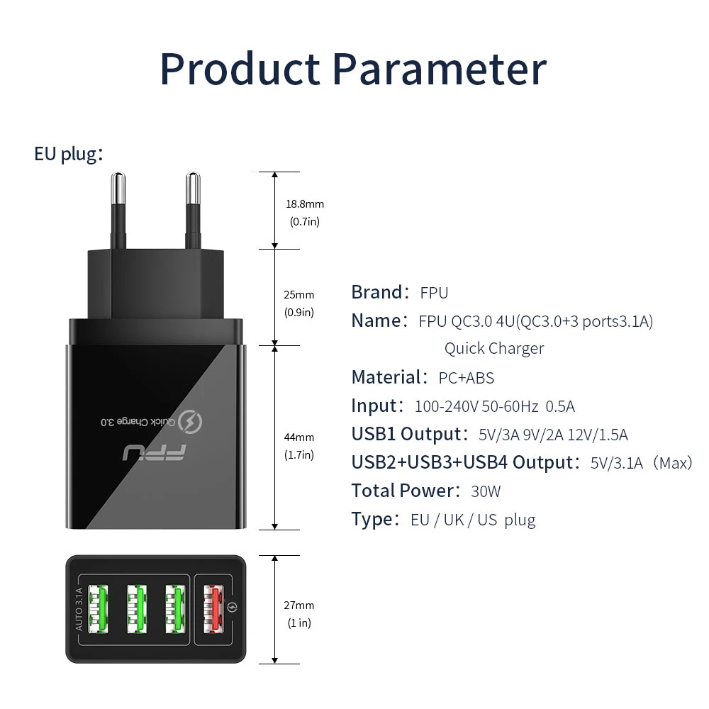 FPU Быстрая зарядка 3,0 48 Вт QC 3,0 QC3.0 быстрое зарядное устройство USB Портативное настенное зарядное устройство для мобильного телефона для iPhone Xiaomi A3 samsung S10 Plus