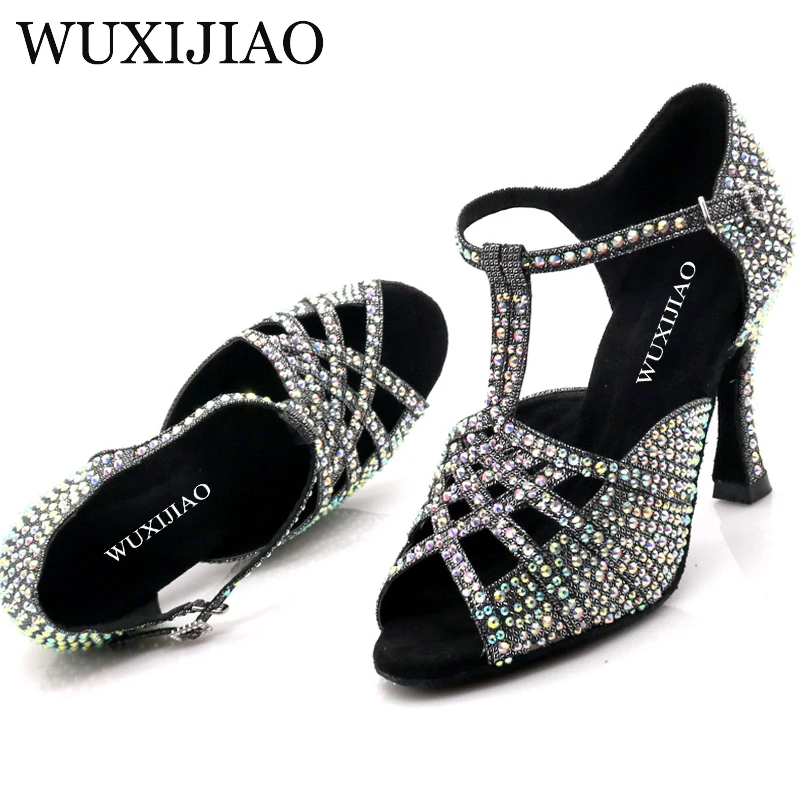 

WUXIJIAO brand fashion ballroom dance Latin tango shoes women soft bottom high heel women stable tricolor Latin dance