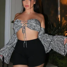 

Fashion Strapless Small Trumpet Sleeve Lace Sexy Hollow Nude Nightclub Y2k Top Women's Clothing 2021 Spring and Summer