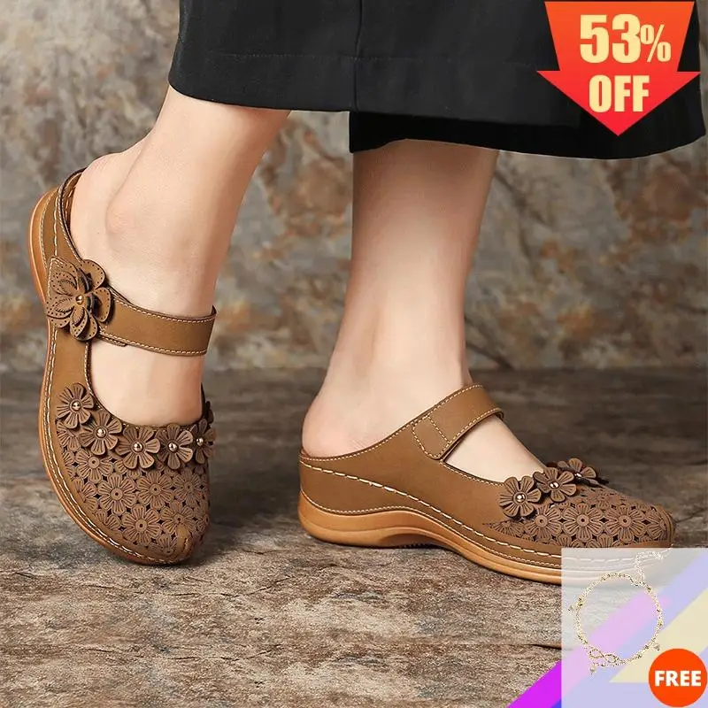 Женские босоножки на танкетке сандалии с круглым носком без застежек мягкой