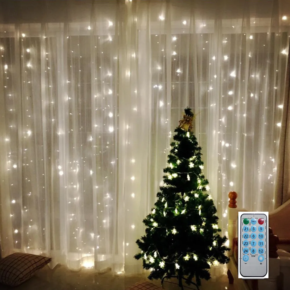 Fairy Christmas Window Curtain String Music Light 3x3m LED Outdoor Xmas Strip Garland USB Wedding Party Decor | Лампы и освещение