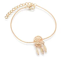 VOHE Новая мода Золотой Серебряный цвет браслет из Ловца снов для женщин Нежный полый браслет с подвеской в виде пера украшение Ловец снов