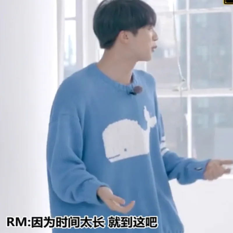 JIN Sky Blue Cute Cartoon Whale Sweater Long Sleeve Pullovers Winter Top  Loose 김석진 Same Knitwear Sweater Casual Outwear Fall New - AliExpress