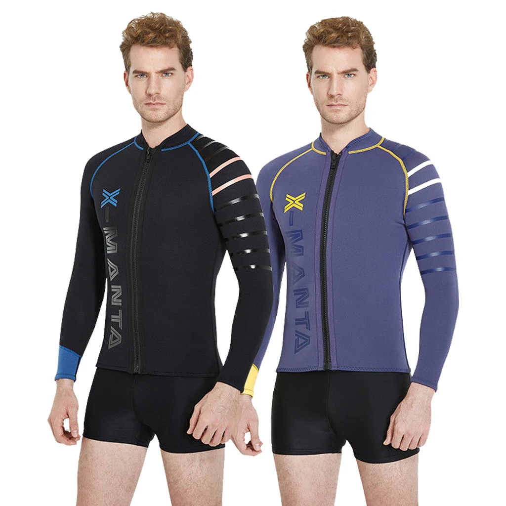 Премиум неопрен Мужской 3 мм гидрокостюм куртка Топ с длинным рукавом передняя