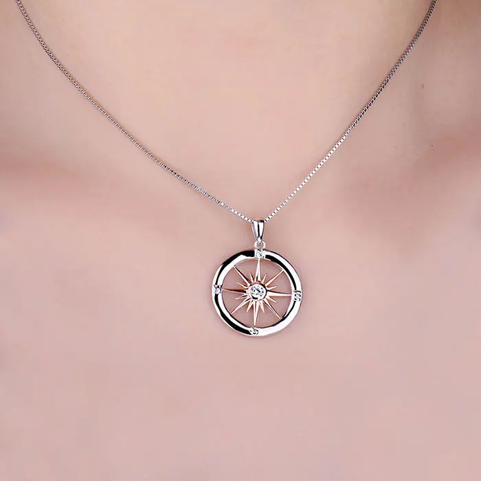 JewelryPalace кубический цирконий CZ солнце ожерелье подвеска с компасом без цепи 925 пробы серебряный кулон модное ювелирное изделие