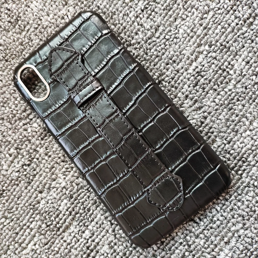 Для iPhone X XS Max натуральная кожа коровья кожа воловья кожа чехол задняя крышка телефона крокодиловая зерно держатель пальца