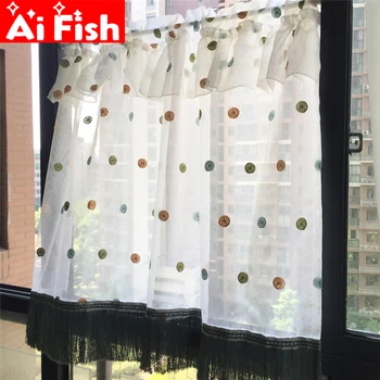 

Colorful Circle Embroidery Tulle Curtains Simple Modern Bedroom Den Short Curtain Kitchen Decoration Window Screen ZH035-3