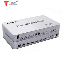 

4 Portas USB HDMI KVM Matrix 4X2 Duplo Monitor 4K @60Hz HDR Switch Divisor 4 em 2 Para Fora HDMI 2.0 Switcher Apoio Teclado Mou