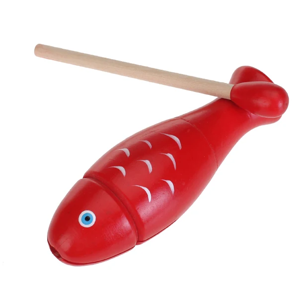 10-Bell Jingle Shaker Rainbow Color Stick Red Wooden Block Fish Kids Musical Toy