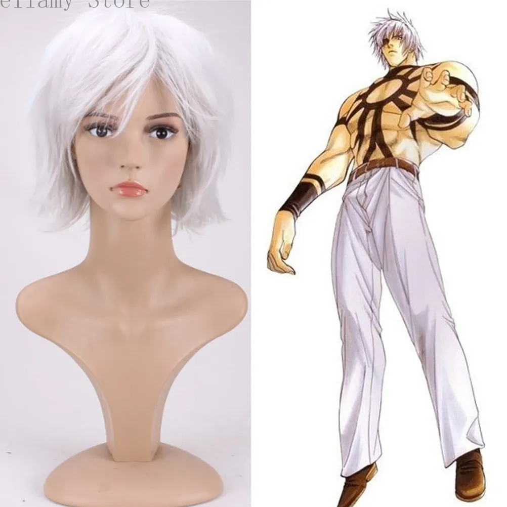 

GameThe king of fighters'97 Orochi Cosplay hairwear short white wig+wig Cap