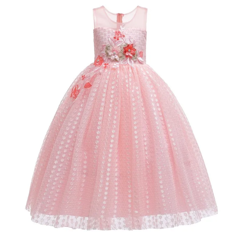 Детское свадебное кружевное платье принцессы с цветочным рисунком для девочек, платье для первого причастия, бальное платье с жемчужными лепестками для девочек, платья для выпускного вечера