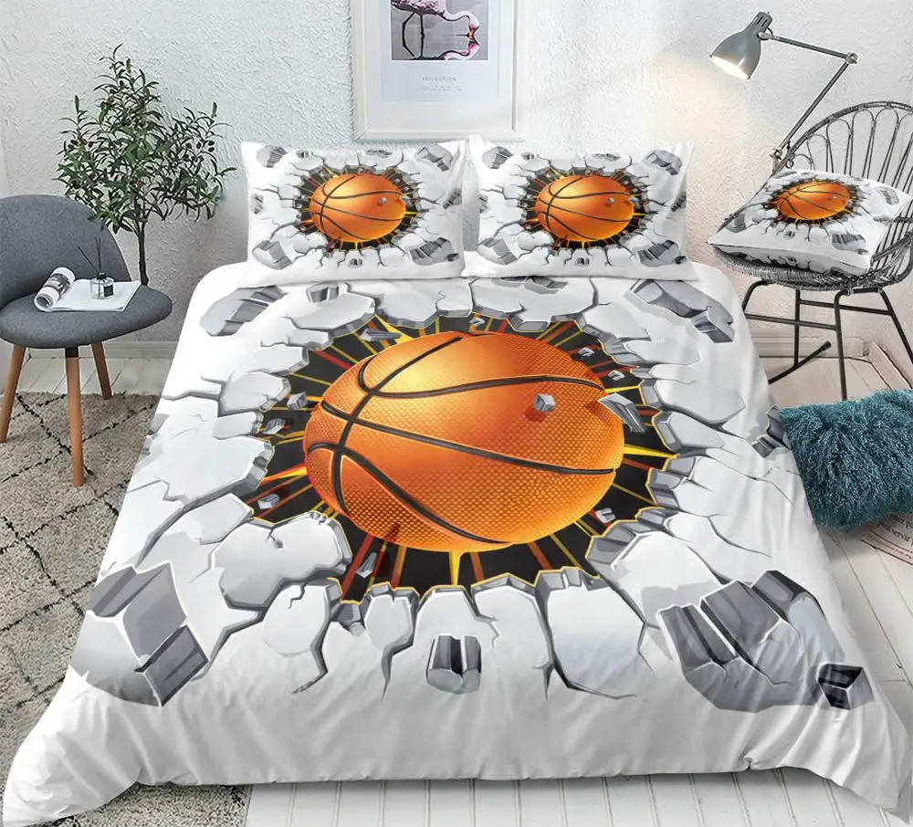 3D баскетбольные постельные принадлежности набор для детей мальчиков подростков мяч треснутые кирпичи стены пододеяльник спортивные пододеяльник набор король белый Прямая поставка - Цвет: Многоцветный