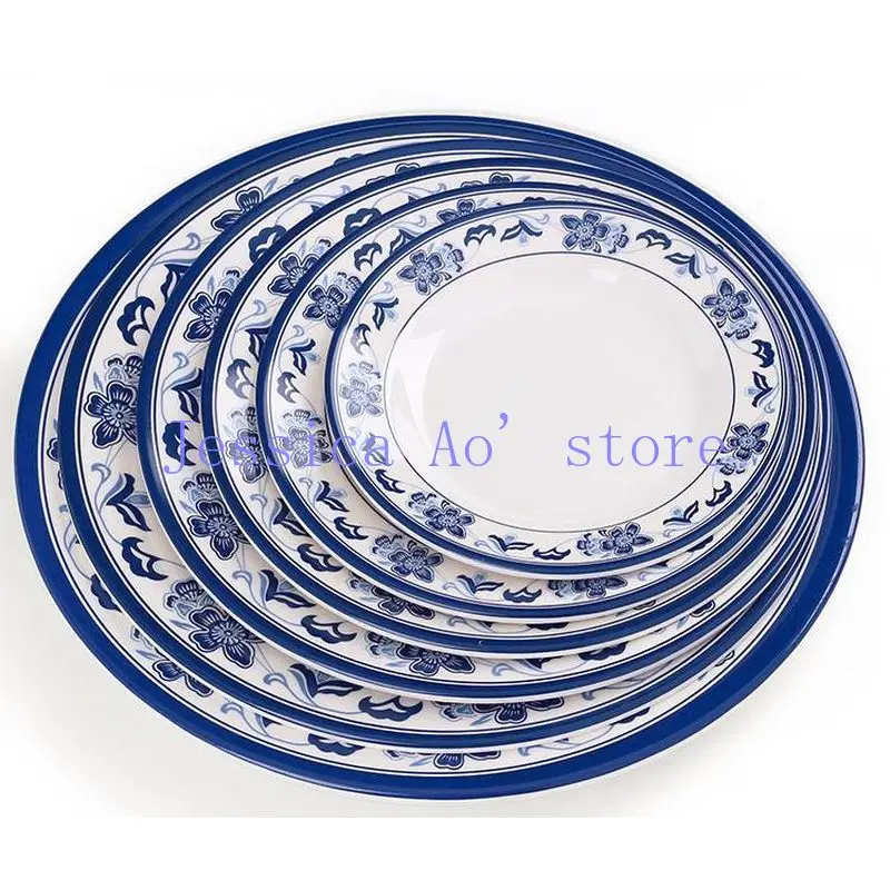 

5pcs 7-20cm Blue and White Dinner Sets Plates and Dishes Dessert Plate Set Round Flat Melamine Tableware Dish Set Dinnerware