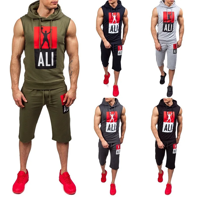 

2017 Summer New Style Sleeveless Sports Cool Trend Ouma Men Printed Hooded Waistcoat Suit Vest