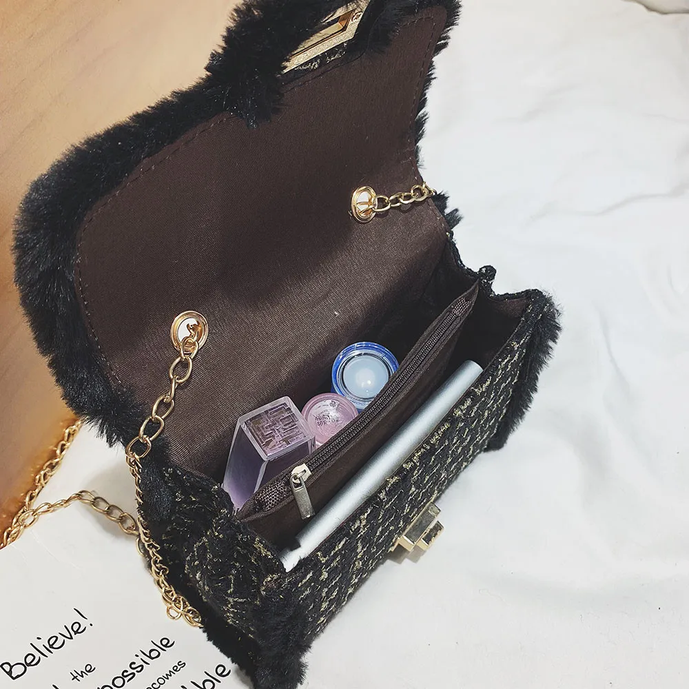 Luxury Chains Women Bags Plush Wool Bag Tide Chain Single Shoulder Small Square Handbags sac a main femme de marque luxe 5.2 L2
