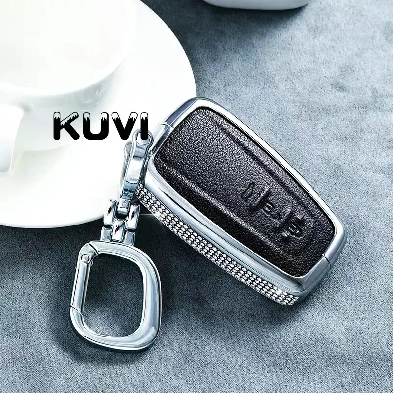 black with keychain Роскошный кожаный чехол для ключей из сплава с бриллиантами для Toyota Camry CHR Prius Corolla RAV4 с 3 кнопками, чехол без ключа - Название цвета: black with keychain